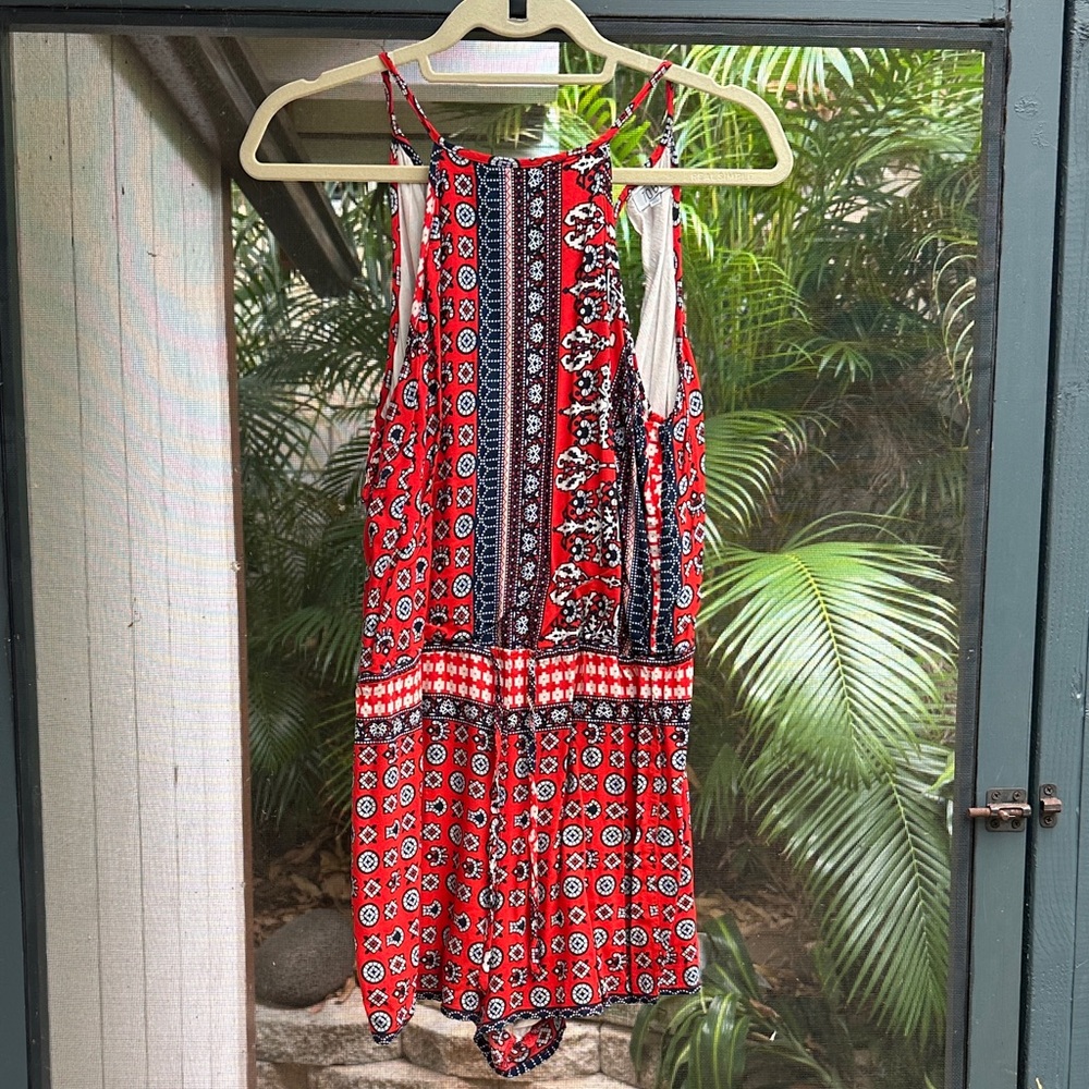 Tobi Red and Blue Patterned Jumpsuit